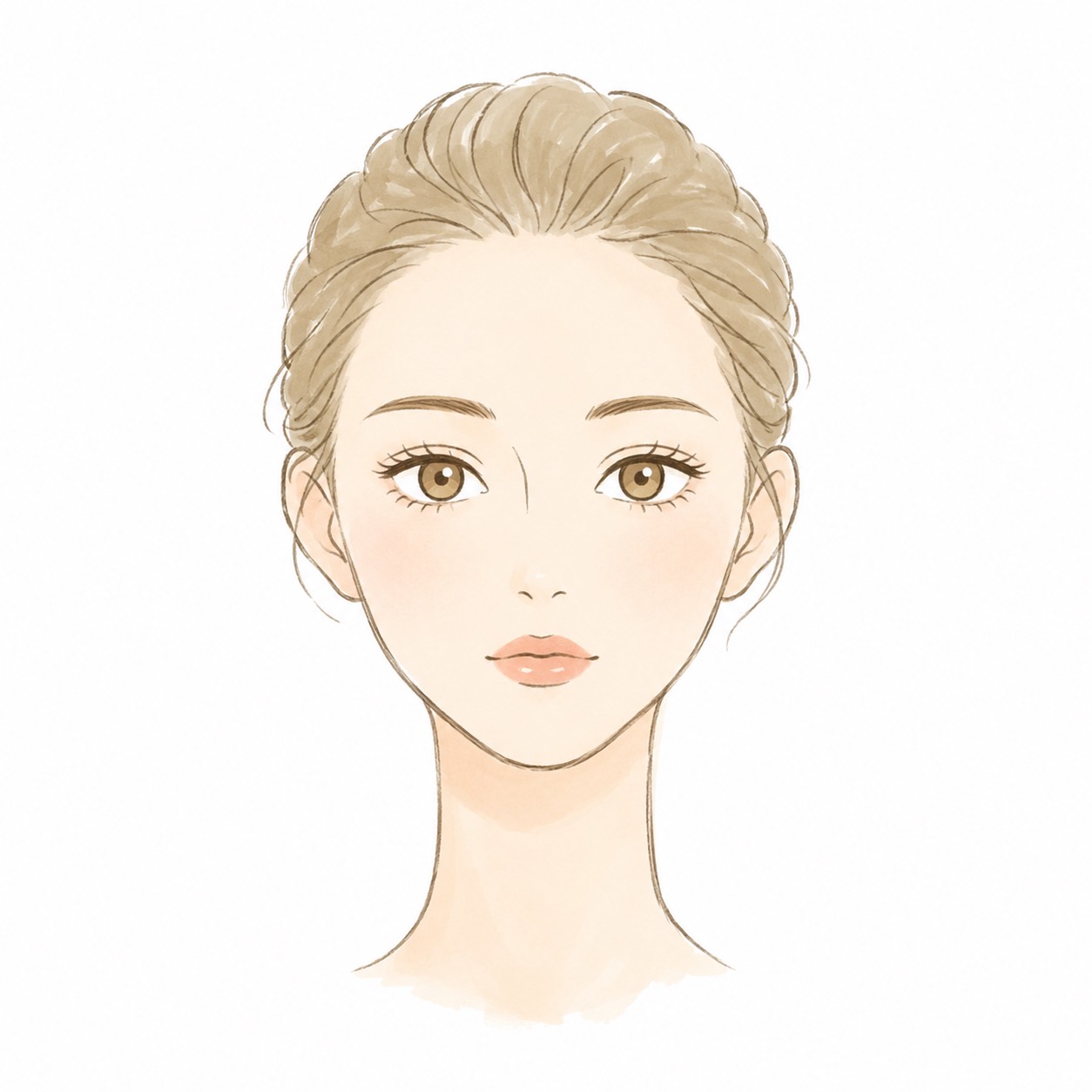 顔立ちをイメージさせる正面の女性イラスト。